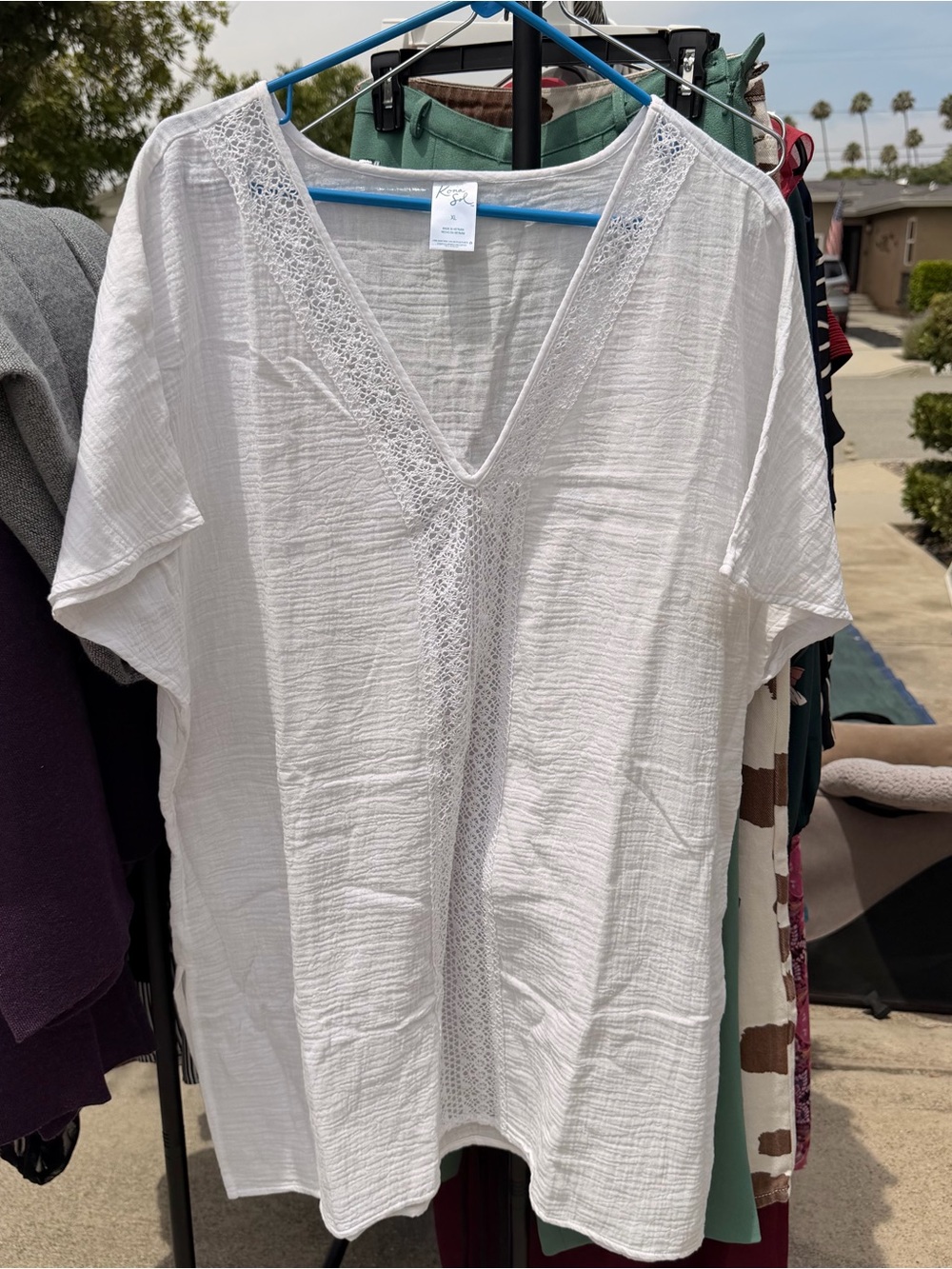 Kona Sol White Crochet-Trim V-Neck Tunic